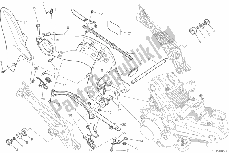 All parts for the Swing Arm of the Ducati Monster 796 ABS Thai Special Thailand 2015